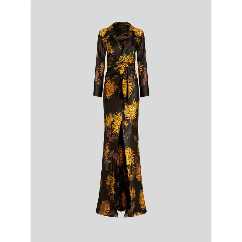 LONG WRAP DRESS WITH DAHLIAS Sleek Maxi Skirt