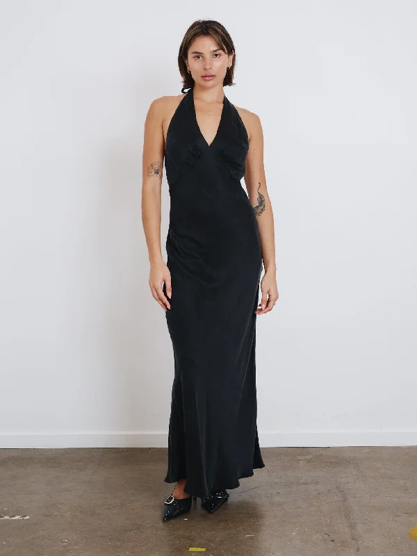 Maeve Halter Maxi Dress - Black Button-front Maxi Skirt
