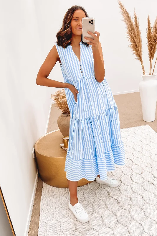 Rayne Maxi Dress Blue Stripe Slim-fit Maxi Skirt