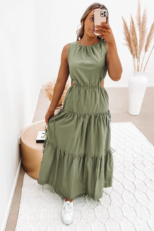 Robbie Maxi Dress Khaki V-neck Maxi Skirt
