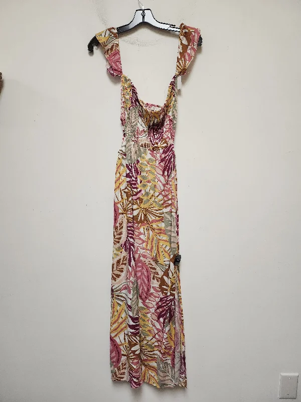 Tropical Print Dress Casual Maxi Lush, Size M Front Pocket Maxi