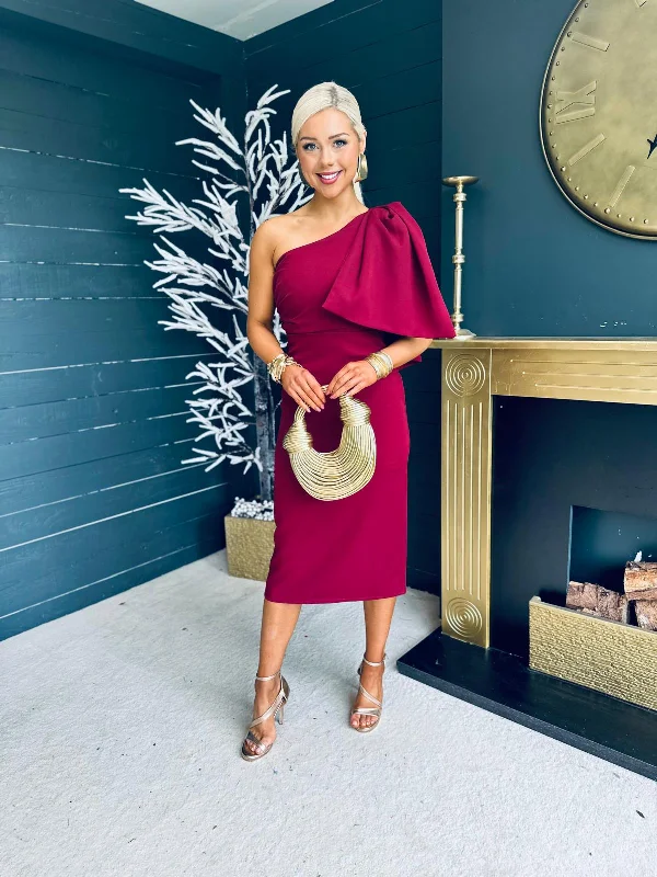Camden Bow Detail Occasion Midi Dress Burgundy Maxi Length Midi