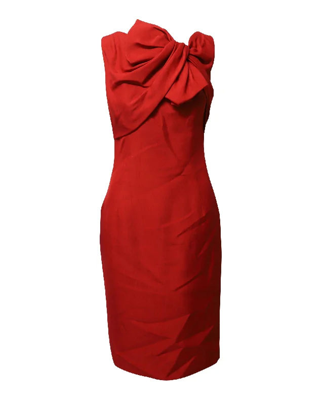 Giambattista Valli Bow Detail Shift Midi Dress in Red Silk Midi Skirt Party