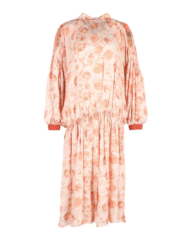 Mother of Pearl Cold Shoulder Midi Dress in Floral Print Silk Polka Dot Midi