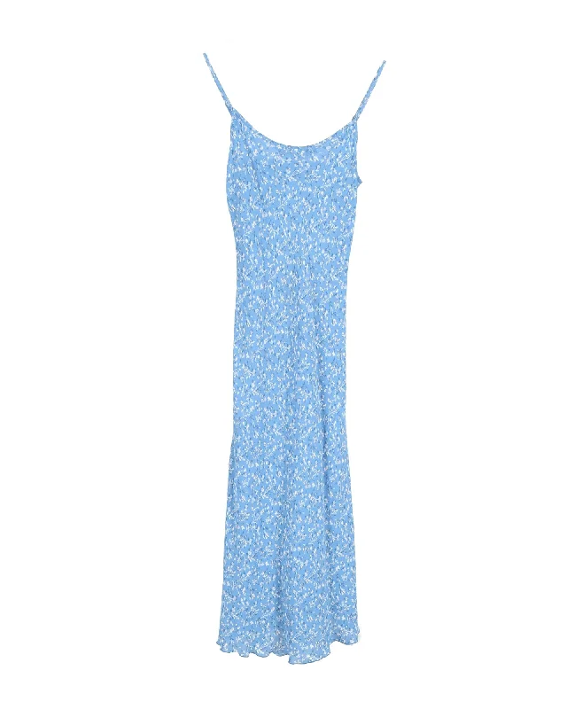 Reformation Floral Print Midi Dress in Blue Viscose Knit Midi Skirt