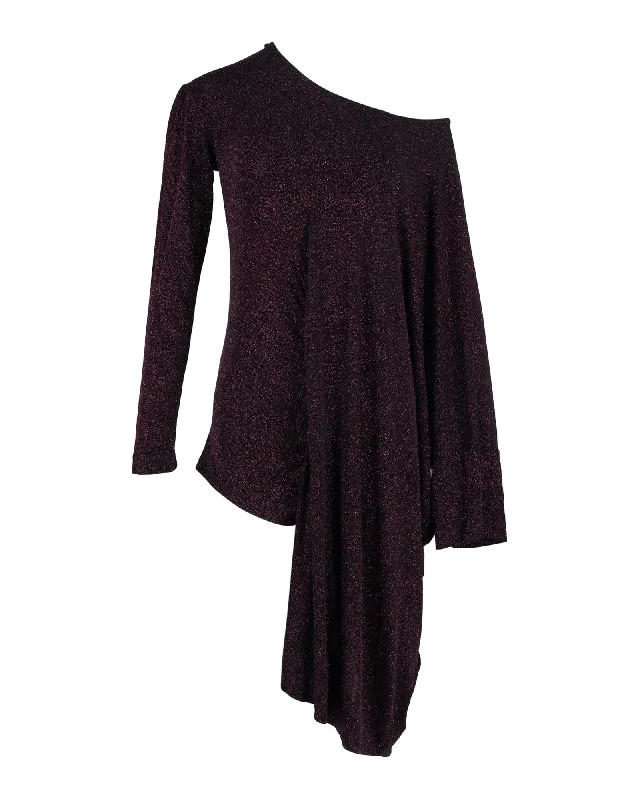 Vivienne Westwood Sparkly Off-Shoulder Midi Dress in Purple Acetate Midi Skirt Style