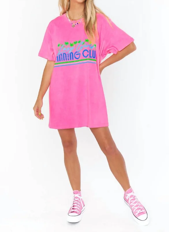 24 Hour - Tanning Club Graphic Tee/Dress in Pink Beaded unclassified dresses
