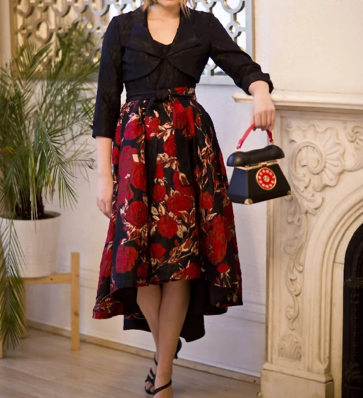 Brocade Dress With Bolero Jacket in Black/Red Beach unclassified dresses