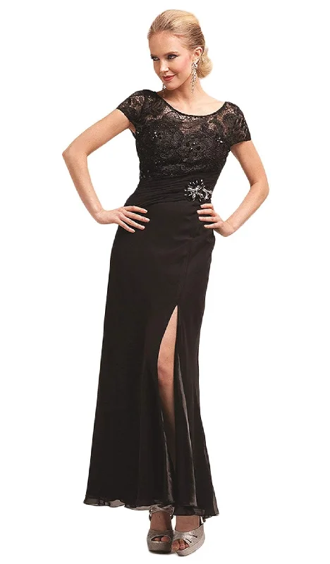 Cinderella Divine - Bedazzled Illusion Bateau Sheath Dress Smocked unclassified dresses