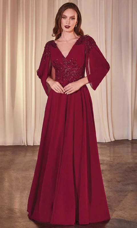 Cinderella Divine CDS508 - Applique Split Sleeve Gown Ruched unclassified dresses