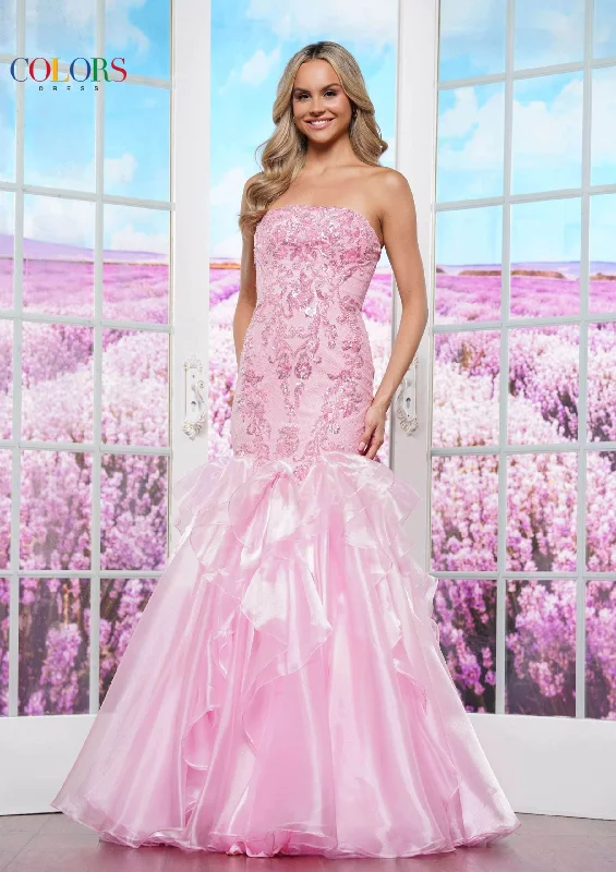 Colors Dress 3466 - Strapless Organza Flare Dress One-shoulder unclassified dresses