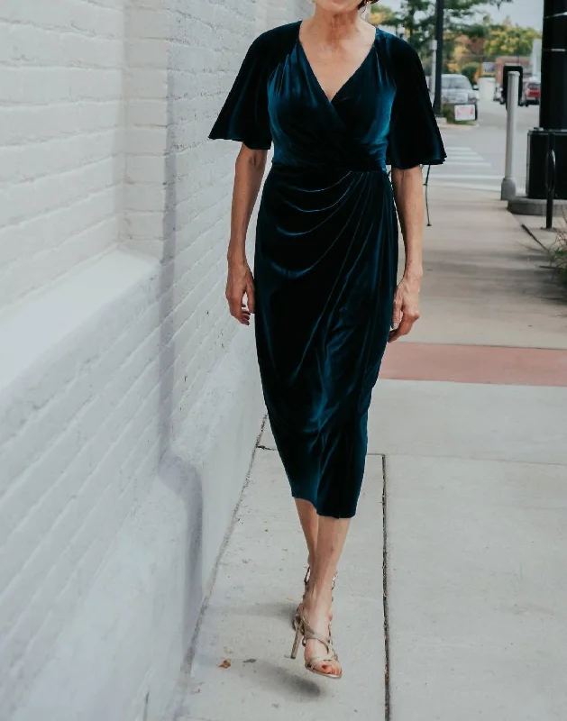 Flutter Sleeve Wrap Dress in Dark Sky Blue Lightweight unclassified dresses