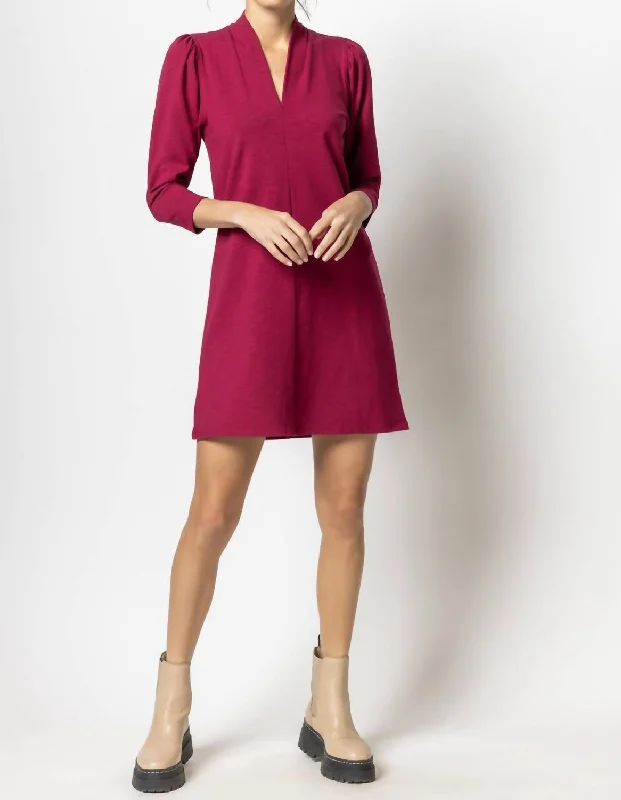 Full Sleeve Split Neck Dress in Currant Party unclassified dresses