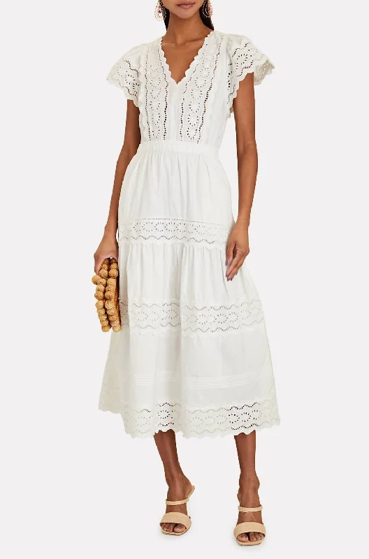 Georgina Eyelet Flutter Dress in White Women's unclassified dresses