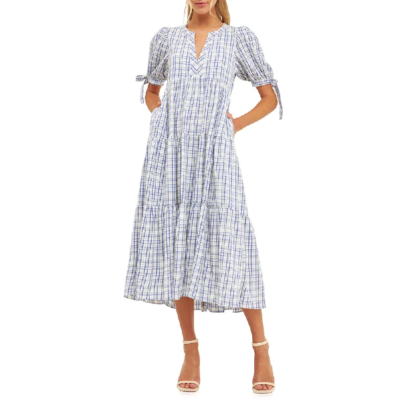 Gingham Tiered Dress with Bow-Tie Sleeves Budget-friendly unclassified dresses