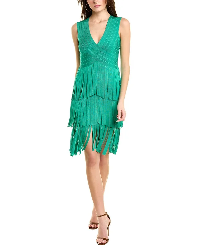 Hervé Léger Fringe Sheath Dress Mesh unclassified dresses