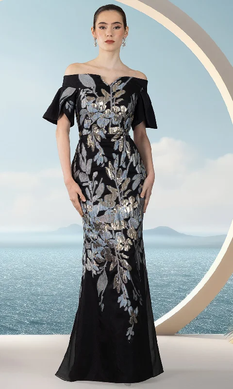 Janique 25941 - Metallic Foliage Evening Dress Dark color unclassified dresses