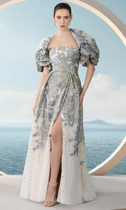 Janique 351018 - Metallic Speckled Evening Gown High-low unclassified dresses