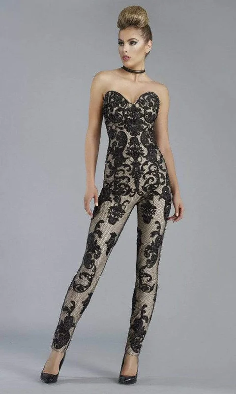 Janique - K6561 Strapless Contrast Brocade Jumpsuit - 1 pcs Black/Nude in Sizes 10 Available Mesh unclassified dresses Janique - K6561 Strapless Contrast Brocade Jumpsuit - 1 pcs Black/Nude in Sizes 10 Available Mesh unclassified dresses