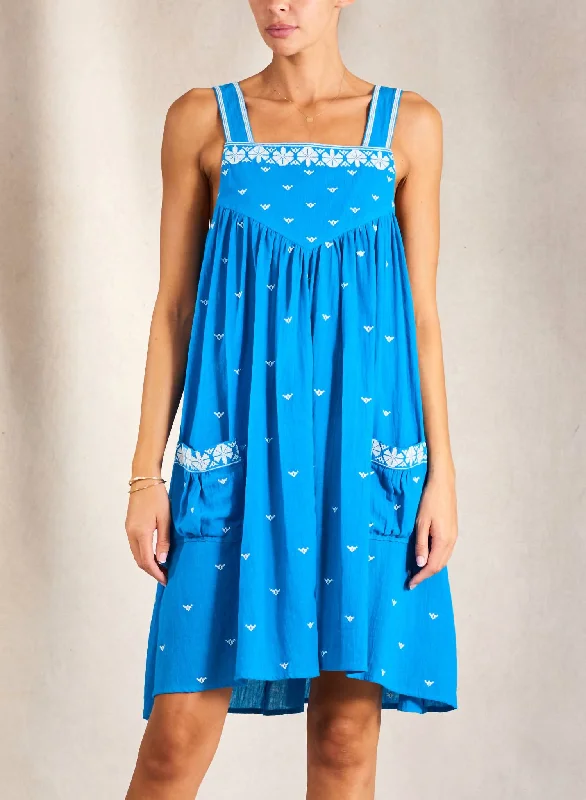 Jeanie Embroidered Sundress in Blue Formal unclassified dresses