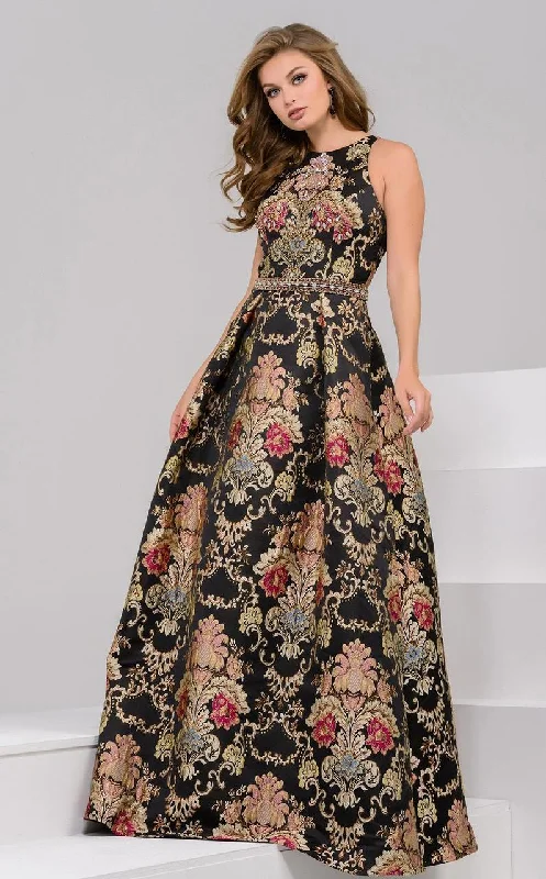 Jovani 48394 Jacquard Jewel Neck Ballgown - 1pc Black/Multi in size 10 Available Y2K unclassified dresses Jovani 48394 Jacquard Jewel Neck Ballgown - 1pc Black/Multi in size 10 Available Y2K unclassified dresses