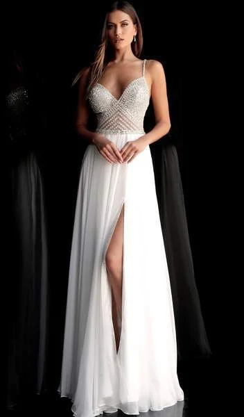 Jovani - Beaded Plunging V-neck Chiffon A-line Dress 66925SC Monochrome unclassified dresses Jovani - Beaded Plunging V-neck Chiffon A-line Dress 66925SC Monochrome unclassified dresses