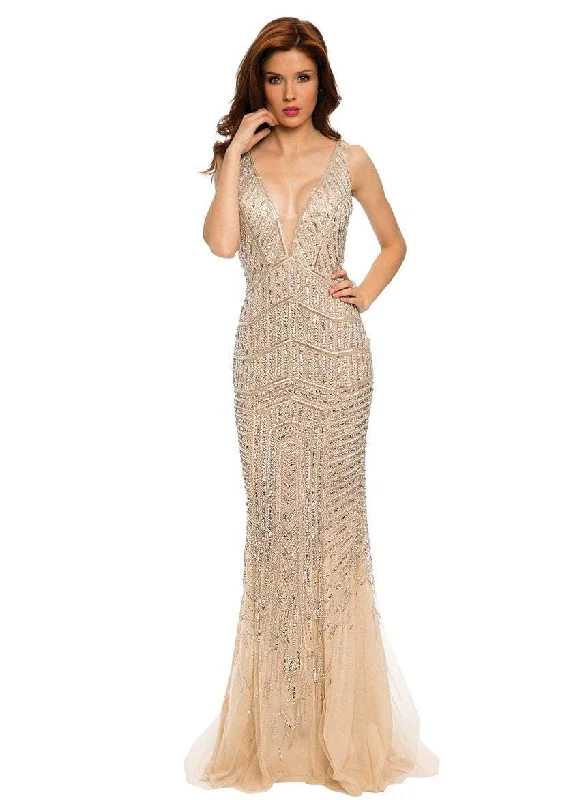 Jovani Sleeveless V-Neck Mermaid Gown 20736 1 pc Silver/Nude in size 10 Available Beach unclassified dresses Jovani Sleeveless V-Neck Mermaid Gown 20736 1 pc Silver/Nude in size 10 Available Beach unclassified dresses