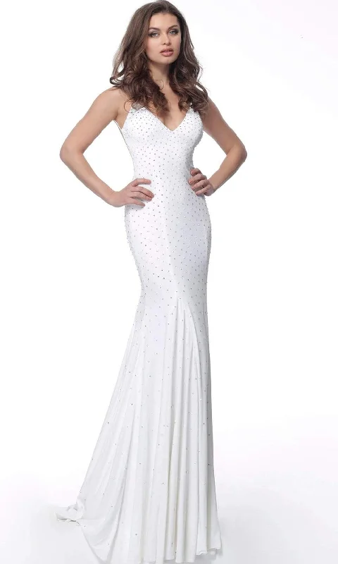 Jovani - Studded V-Neck Jersey Trumpet Evening Gown 63563SC Casual unclassified dresses Jovani - Studded V-Neck Jersey Trumpet Evening Gown 63563SC Casual unclassified dresses