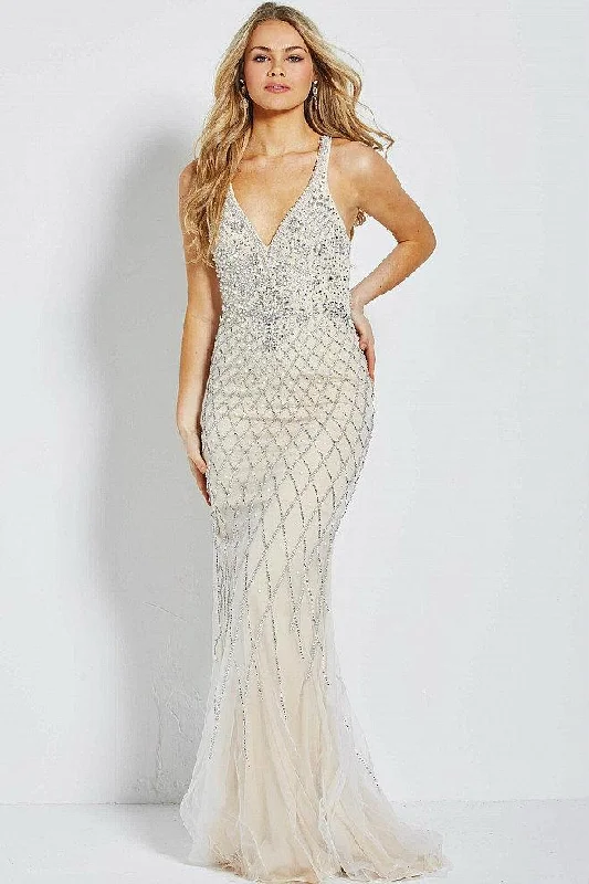JVN by Jovani Crystal Embellished Crisscross Fitted Dress JVN54552 - 1 pc Silver/Nude In Size 2 Available Elegant unclassified dresses JVN by Jovani Crystal Embellished Crisscross Fitted Dress JVN54552 - 1 pc Silver/Nude In Size 2 Available Elegant unclassified dresses