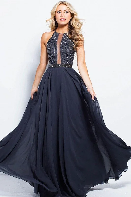 JVN by Jovani Embellished Illusion Halter Chiffon A-line Dress JVN59049 1 pc Charcoal in size 8 Available Club unclassified dresses JVN by Jovani Embellished Illusion Halter Chiffon A-line Dress JVN59049 1 pc Charcoal in size 8 Available Club unclassified dresses