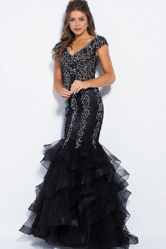 JVN by Jovani - Embellished Wide V-neck Tiered Mermaid Dress JVN55878 - 2 pcs Black In Size 14 and 16 Available Winter unclassified dresses JVN by Jovani - Embellished Wide V-neck Tiered Mermaid Dress JVN55878 - 2 pcs Black In Size 14 and 16 Available Winter unclassified dresses