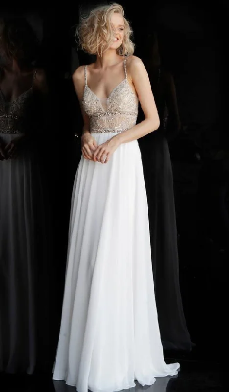 JVN by Jovani - Plunging V-Neck Crystalline Bodice A-Line Dress JVN64870 - 1 pc Off-White In Size 6 Available Printed unclassified dresses JVN by Jovani - Plunging V-Neck Crystalline Bodice A-Line Dress JVN64870 - 1 pc Off-White In Size 6 Available Printed unclassified dresses