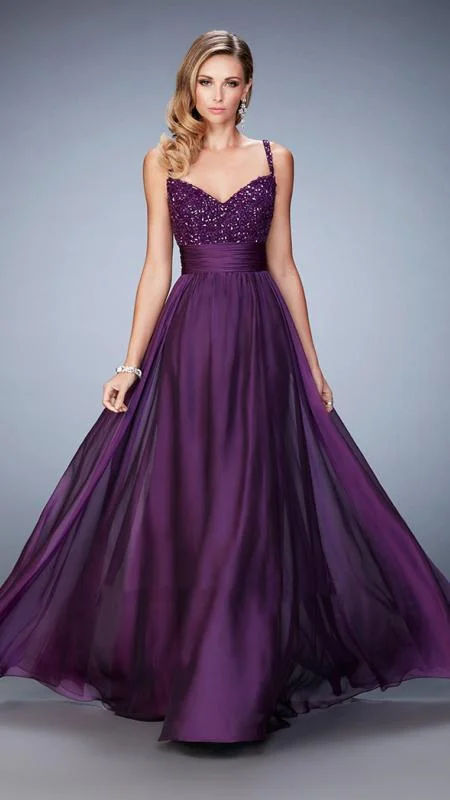 La Femme Beaded Fitted Empire A-Line Gown - 1 pc Eggplant In Size 12 Available Fall unclassified dresses La Femme Beaded Fitted Empire A-Line Gown - 1 pc Eggplant In Size 12 Available Fall unclassified dresses