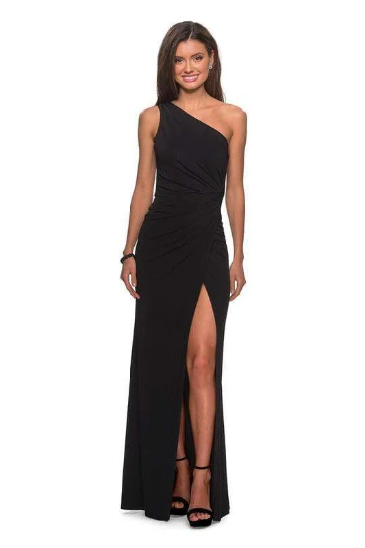 La Femme - Ruched Asymmetric Evening Dress 28135 - 1 pc Black In Size 2 Available Bodycon unclassified dresses La Femme - Ruched Asymmetric Evening Dress 28135 - 1 pc Black In Size 2 Available Bodycon unclassified dresses