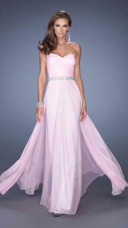 La Femme Ruched Strapless Chiffon Evening Dress Stretchy unclassified dresses