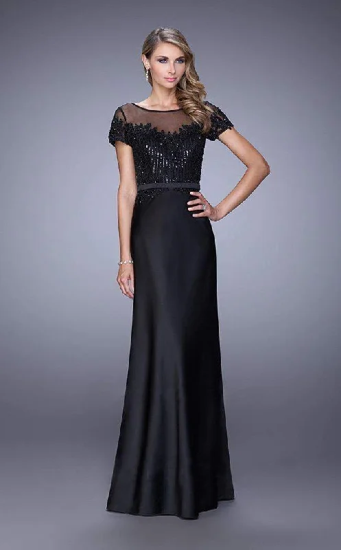 La Femme - Sheer Embellished Bateau Evening Dress 21662 - 1 pc Black In Size 12 Available Color block unclassified dresses La Femme - Sheer Embellished Bateau Evening Dress 21662 - 1 pc Black In Size 12 Available Color block unclassified dresses