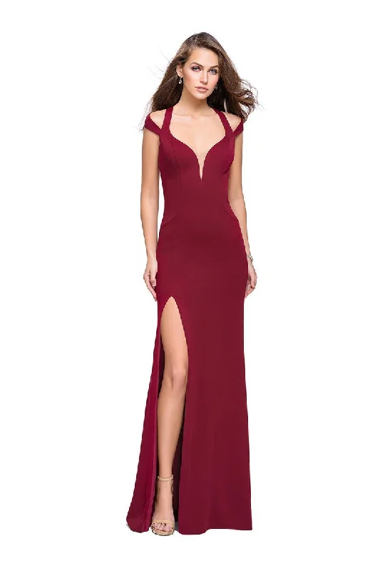 La Femme Strappy Back Jersey Evening Dress with Slit 25761 - 1 pc Burgundy In Size 8 Available Petite unclassified dresses La Femme Strappy Back Jersey Evening Dress with Slit 25761 - 1 pc Burgundy In Size 8 Available Petite unclassified dresses