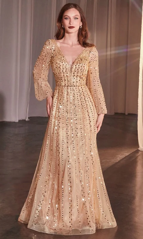 Ladivine CD0240 - Sheer Bishop Sleeve Evening Gown Trendy unclassified dresses