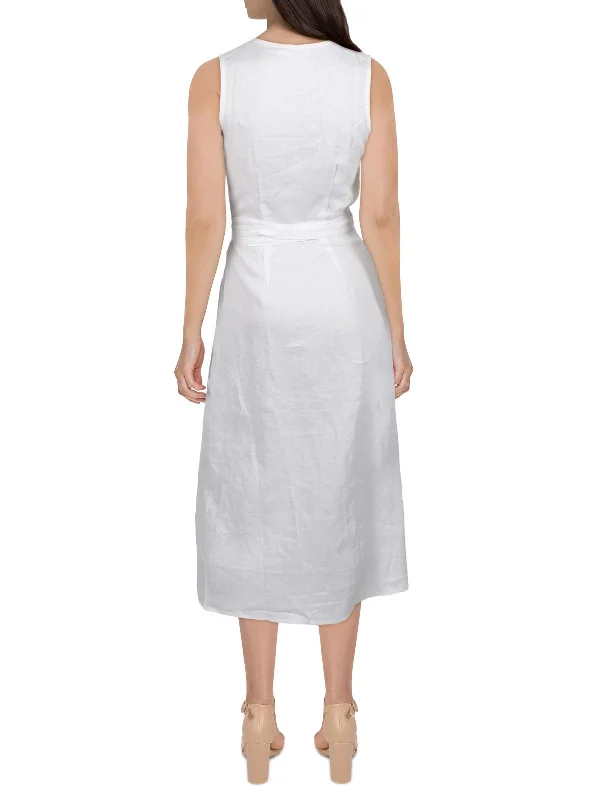 Mairie Womens Linen V-Neck Wrap Dress Sexy unclassified dresses