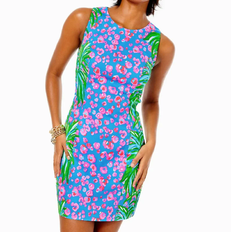Mila Stretch Shift Dress in Turquoise Shore I Spy Engineered Ruffled unclassified dresses
