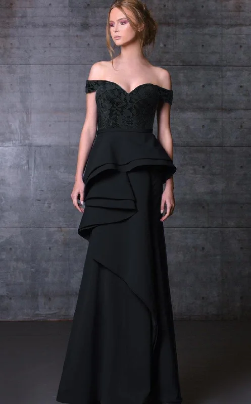 MNM Couture - Peplum Off-Shoulder Evening Gown  N0104 Halter unclassified dresses