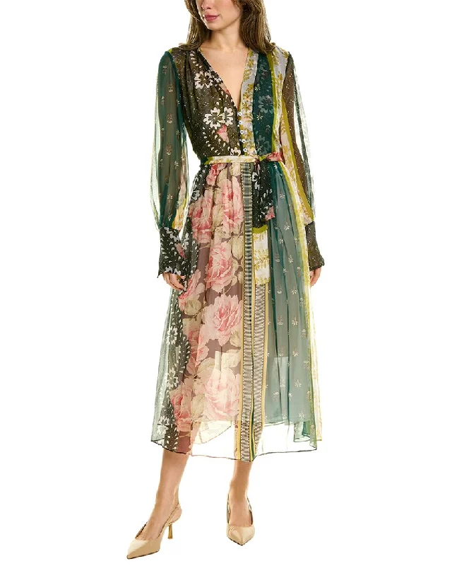 Oscar de la Renta Patchwork Silk Tunic Dress Backless unclassified dresses