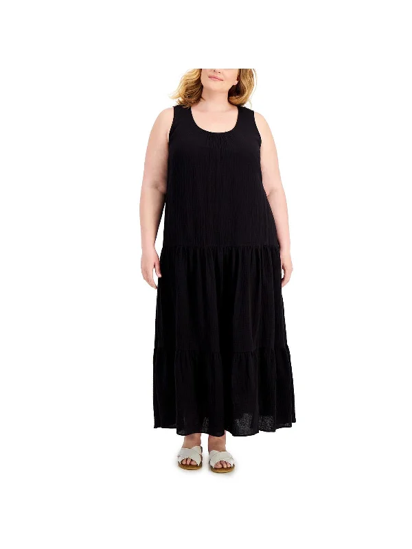 Plus Womens Sleeveless Tiered Shift Dress Chic unclassified dresses