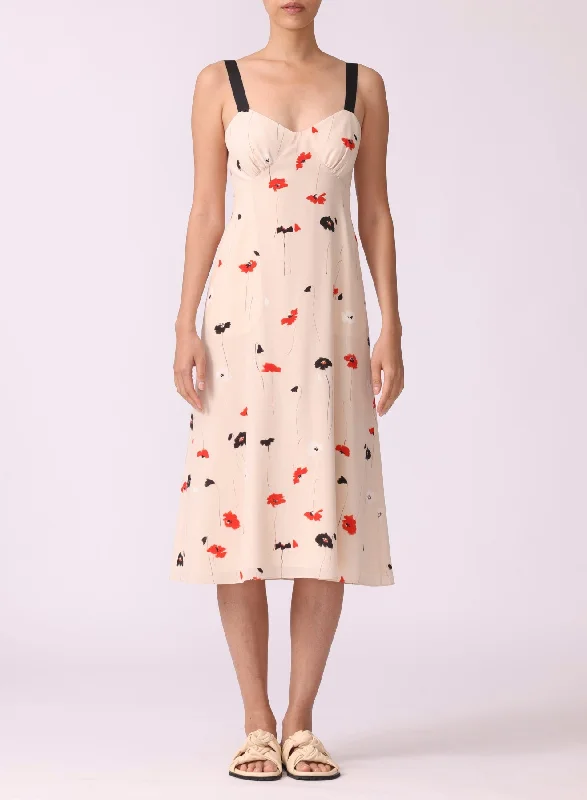Printed Slip Dress W/ Smocking Detail A-line unclassified dresses