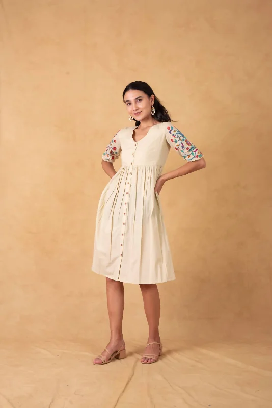 Saya Cotton Embroidered Dress In Beige Cocktail unclassified dresses