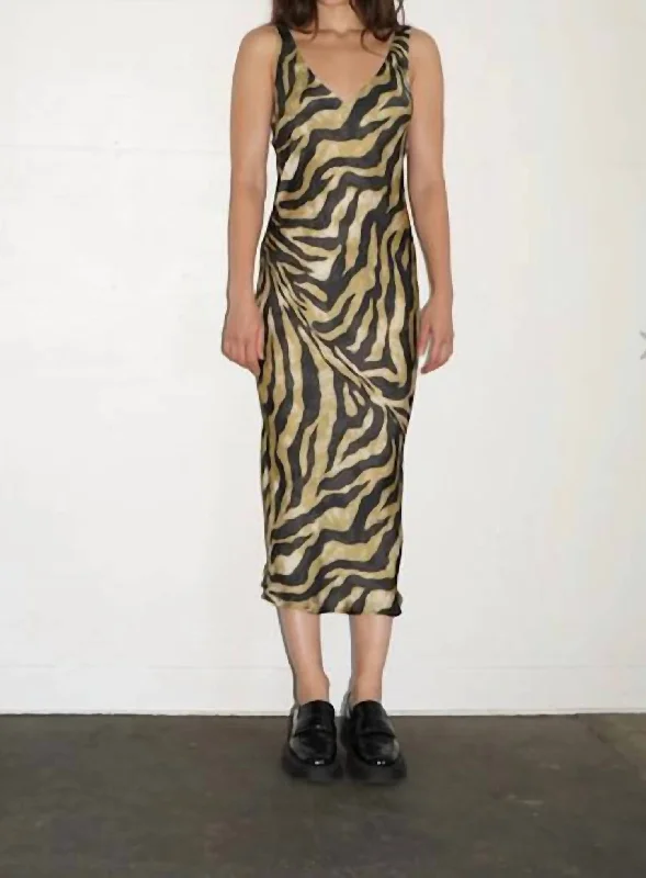 Silky V Slip Dress in Green/Black Off-shoulder unclassified dresses