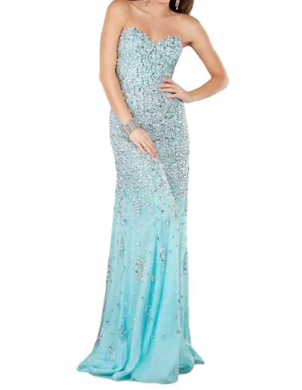 Strapless With All Stones Chic Dress in Light Blue Off-shoulder unclassified dresses