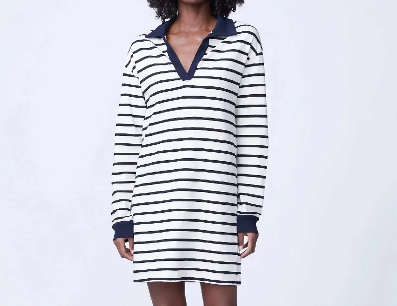 Stripe Relaxed Polo Dress in Natural/Black Party unclassified dresses