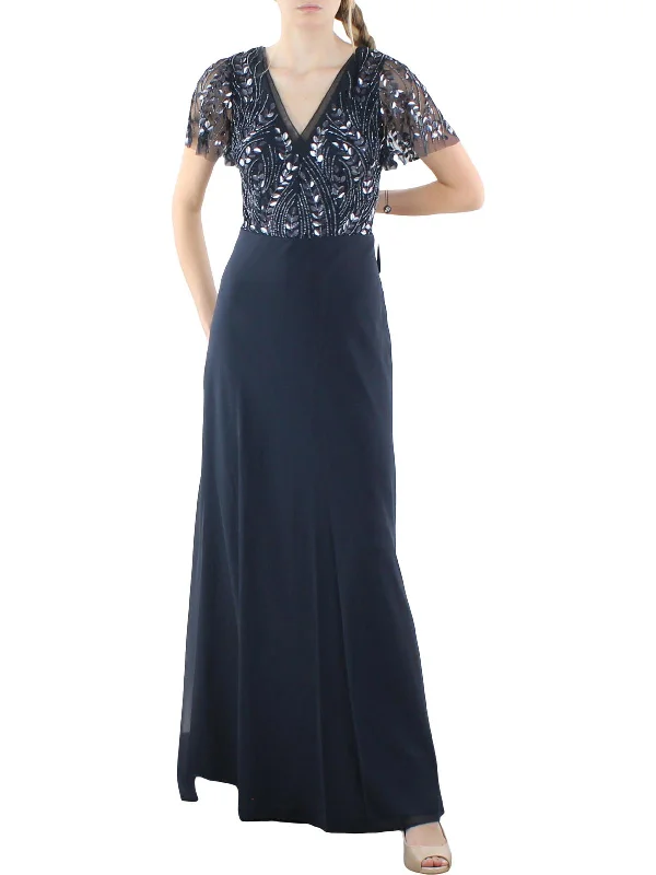 Womens Beaded V-Neck Evening Dress Soft fabric unclassified dresses