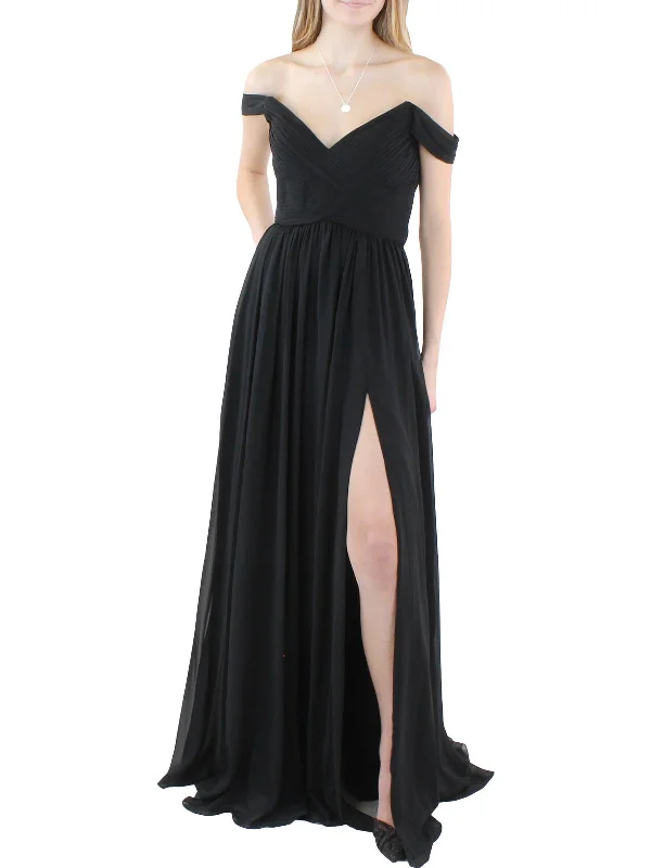 Womens Chiffon Shutter Pleat Evening Dress Denim unclassified dresses